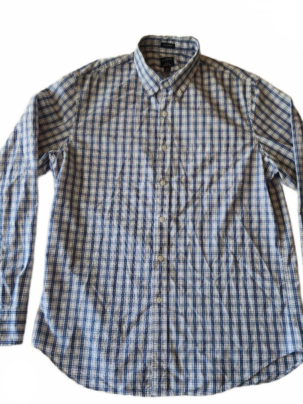J.Crew Classic Flex Washed Blue Plaid Button-Down Shirt Large